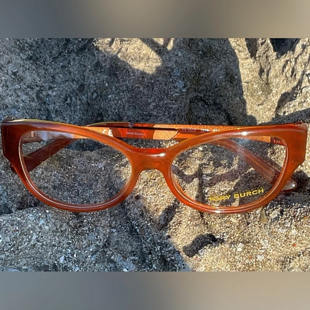 Tory Burch Cat Eye Glasses Amber Copper Clear Lens Chic Designer Frames